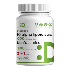 Deal Supplement R-Alpha Lipoic Acid 600mg + Benfotiamine 300mg – 2-In-1 Formula Vegetarian Capsules
