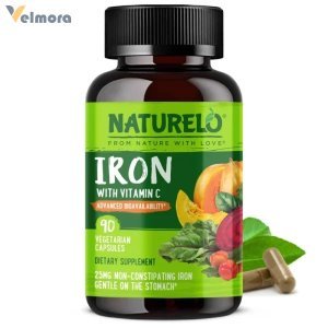 NATURELO Vegan Iron Supplement with Vitamin C Capsules