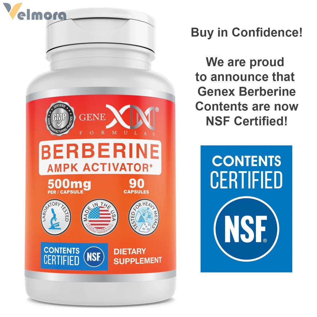 Genex Berberine HCl 500mg NSF Certified Capsules