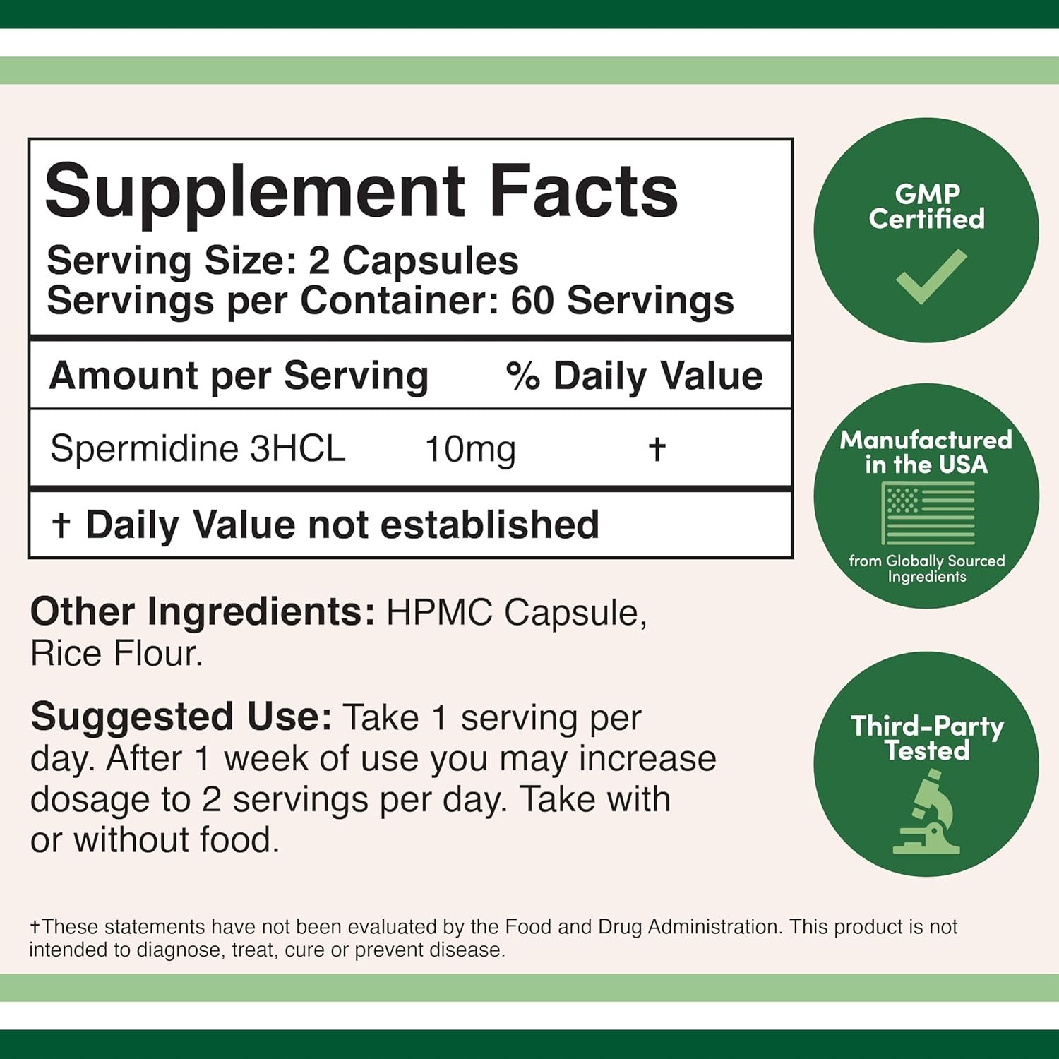 Double Wood Spermidine 10 Mg Per Serving 120 Capsules thumbnail 2