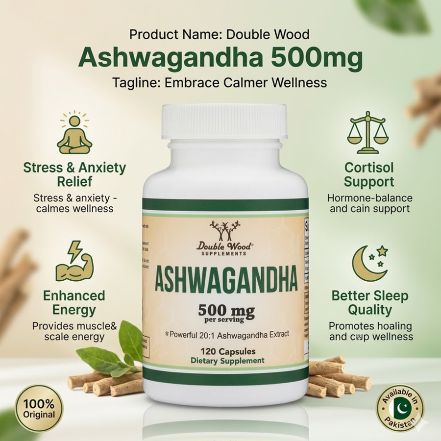 Double Wood Ashwagandha 500 Mg Per Serving 120 Capsules thumbnail 2