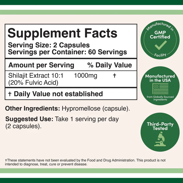 Double Wood Supplements Shilajit Fulvic ACID 1,000mg Per Serving 120 Capsules thumbnail 2