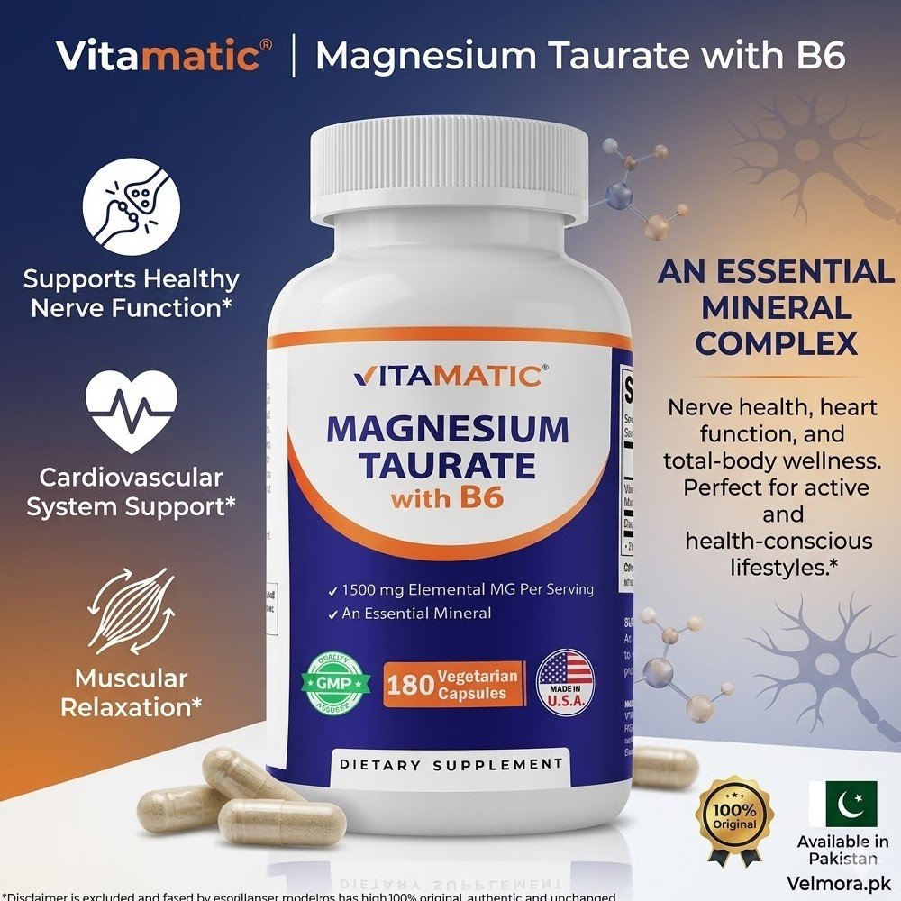 Vitamatic Magnesium Taurate 1500mg Vegetarian Capsules in Pakistan thumbnail 2