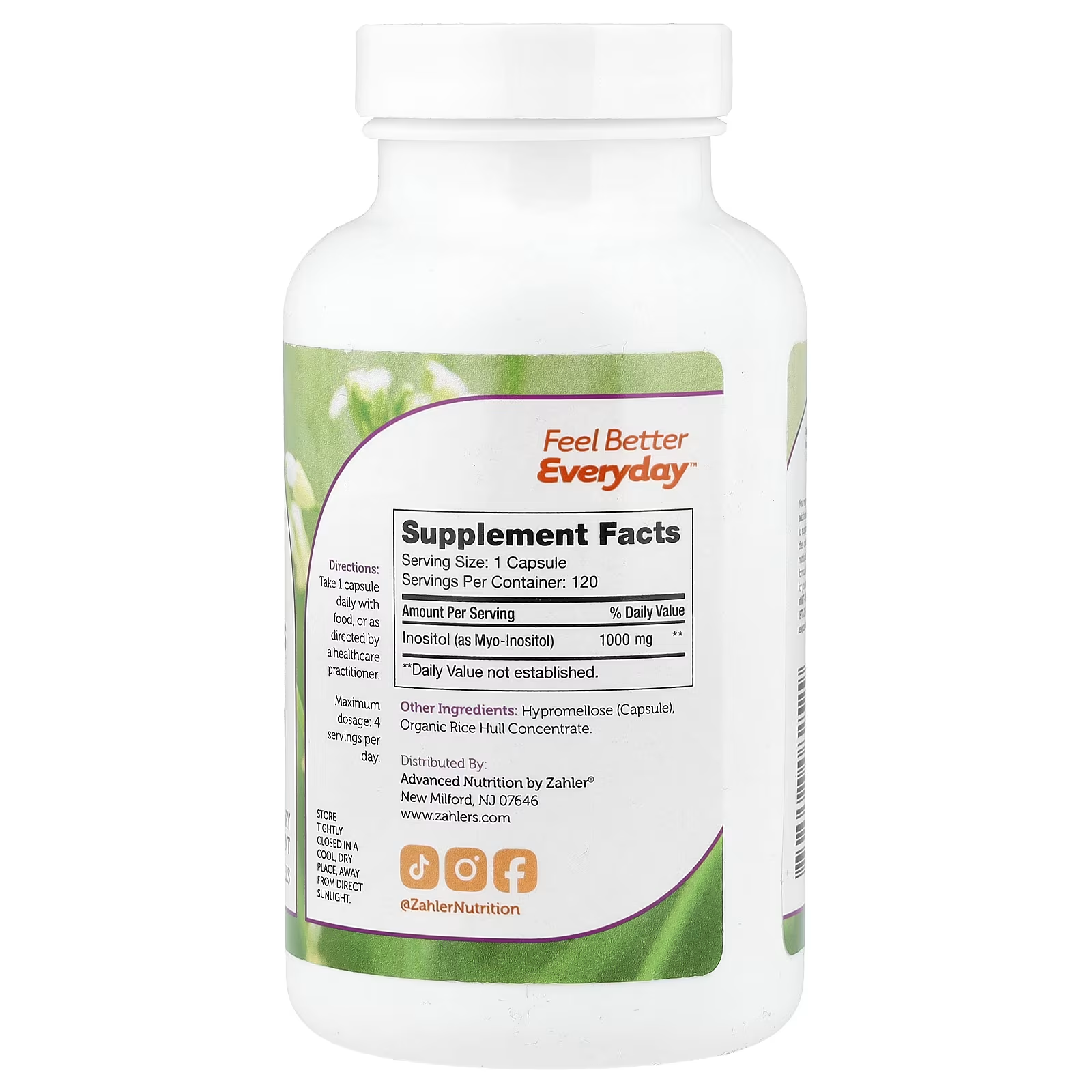 Zahler Inositol 1,000 Mg 120 Capsules thumbnail 2