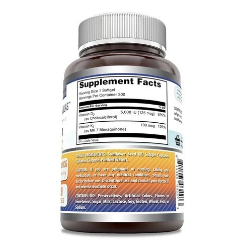 Amazing Formulas Vitamin D3 5000 IU + Vitamin K2 100 mcg 120 Capsules in Pakistan thumbnail 2