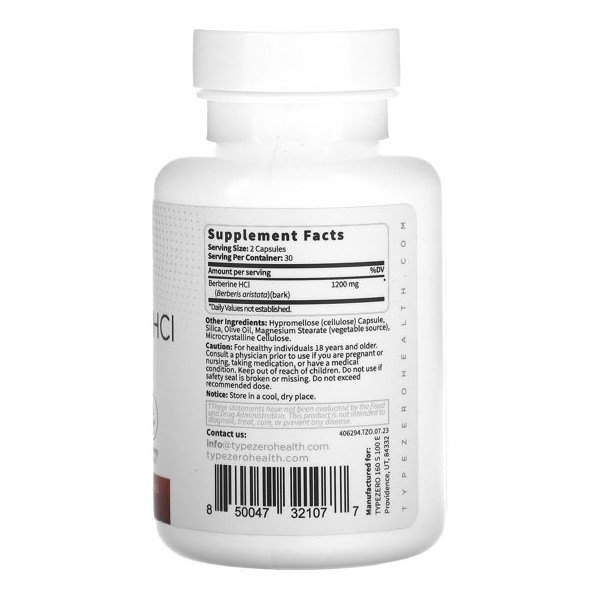 Type Zero Berberine HCL 1200mg 60 Capsules in Pakistan thumbnail 2