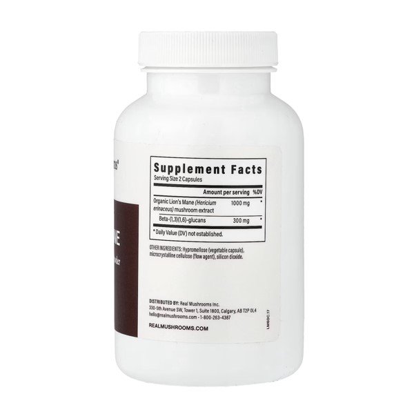 Real Mushrooms Lion’s Mane Extract Powder 120 Capsules thumbnail 2
