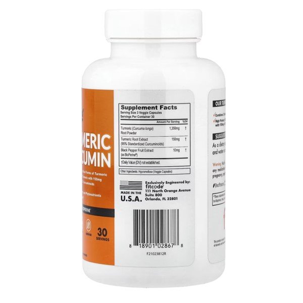 fitcode Turmeric Curcumin 90 Veggie Capsules in Pakistan thumbnail 2